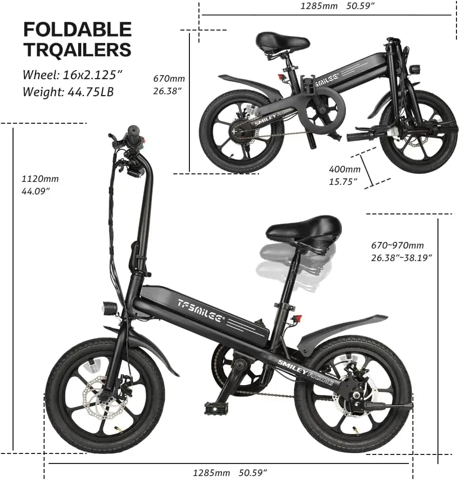 Electric Bike for Adult 250W Motor Top Speed 32MPH Folding Ebike 36V 7.8Ah 16"Fat Tire Electric Bicycles with Dual Suspension
