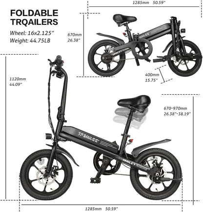 Electric Bike for Adult 250W Motor Top Speed 32MPH Folding Ebike 36V 7.8Ah 16"Fat Tire Electric Bicycles with Dual Suspension