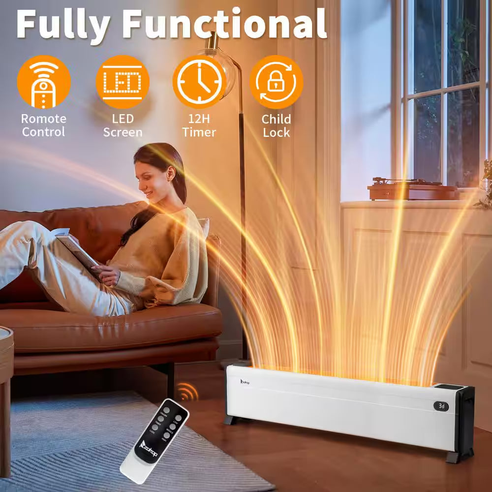 1500-Watt 9.25 In. Indoor Electric Ceramic Space Heater Baseboard Heater with Remote Control