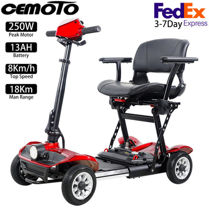 Four-Wheeled Mobility Scooter for Seniors,250W, 48V 13AH, 8Km/H, 18Km,265Lbs Max Range,2025 New E-Scooter