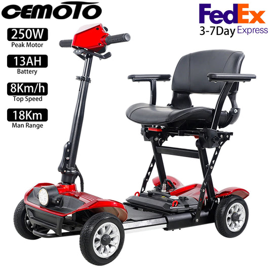 Four-Wheeled Mobility Scooter for Seniors,250W, 48V 13AH, 8Km/H, 18Km,265Lbs Max Range,2025 New E-Scooter