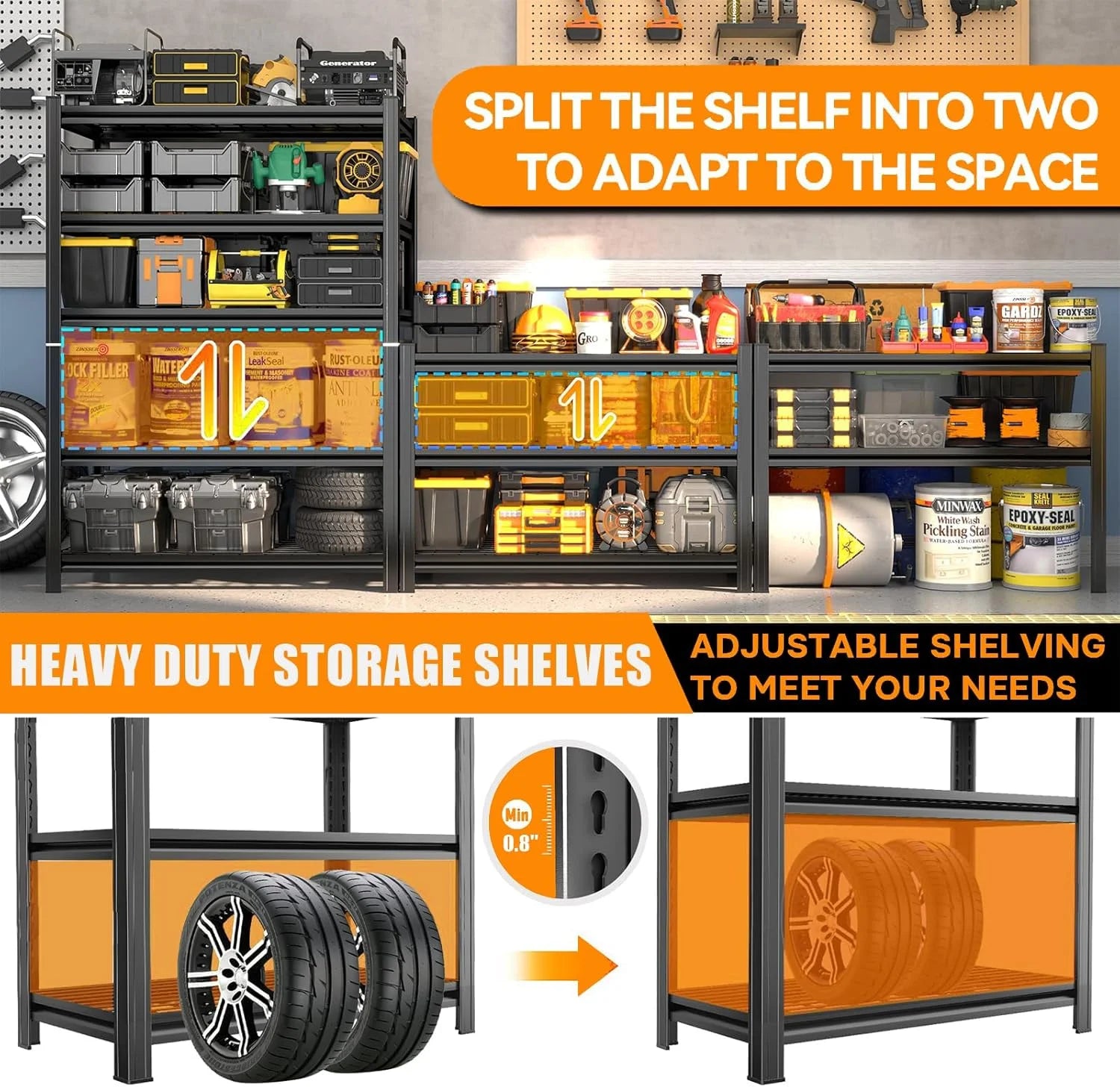 40''W Garage Shelving Heavy Duty Garage Storage Shelves, 3000 LBS Adjustable 5 Tier Industrial Shelving Unit, Metal Utility Shelf for Basement, Warehouse and Workshop (63''Hx40''Wx14''D, Black)