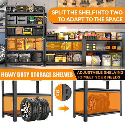 40''W Garage Shelving Heavy Duty Garage Storage Shelves, 3000 LBS Adjustable 5 Tier Industrial Shelving Unit, Metal Utility Shelf for Basement, Warehouse and Workshop (63''Hx40''Wx14''D, Black)