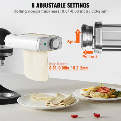 3-In-1 Stainless Steel Pasta Roller Cutter Attachment for Kitchen Aid Stand Mixer Set 8 Adjustable Thickness Knob