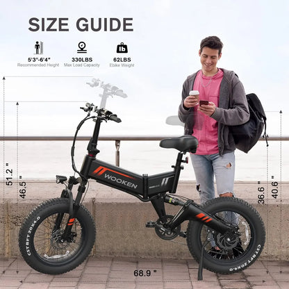 20Electric Bike for Adults 500W Brushless Motor (Peak 750W), 20MPH Fat Tire Ebike, Foldable Adult Electric Bicycles