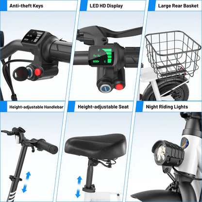Caroma Electric Scooters for Adults&Teens, 350W Peak Motor, 30 Miles Max Range, Foldable Electric Scooter and Detachable Basket