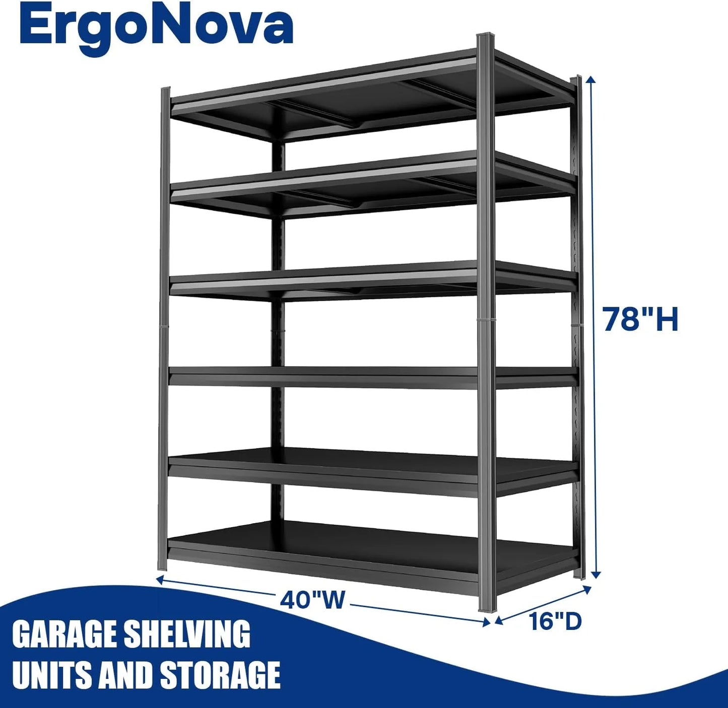 40''W Garage Shelving Heavy Duty Garage Storage Shelves, 3000 LBS Adjustable 5 Tier Industrial Shelving Unit, Metal Utility Shelf for Basement, Warehouse and Workshop (63''Hx40''Wx14''D, Black)