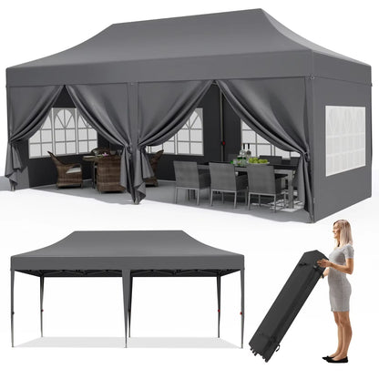 Pavilion Popup Gazebo 3X6M Waterproof Folding Gazebo Tent Party Tent 6 Side Panels Fully Enclosed UV 50+ Height Adjustable 2-3M