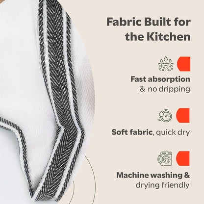 Zeppoli Classic Kitchen Towels - 30 Pack 100% Natural Cotton Towel Set, Reusable Wash Cloths, Absorbent Dish Towels, Machine Washable Hand Towels, Kitchen Essentials, 14” by 25”, Black Striped
