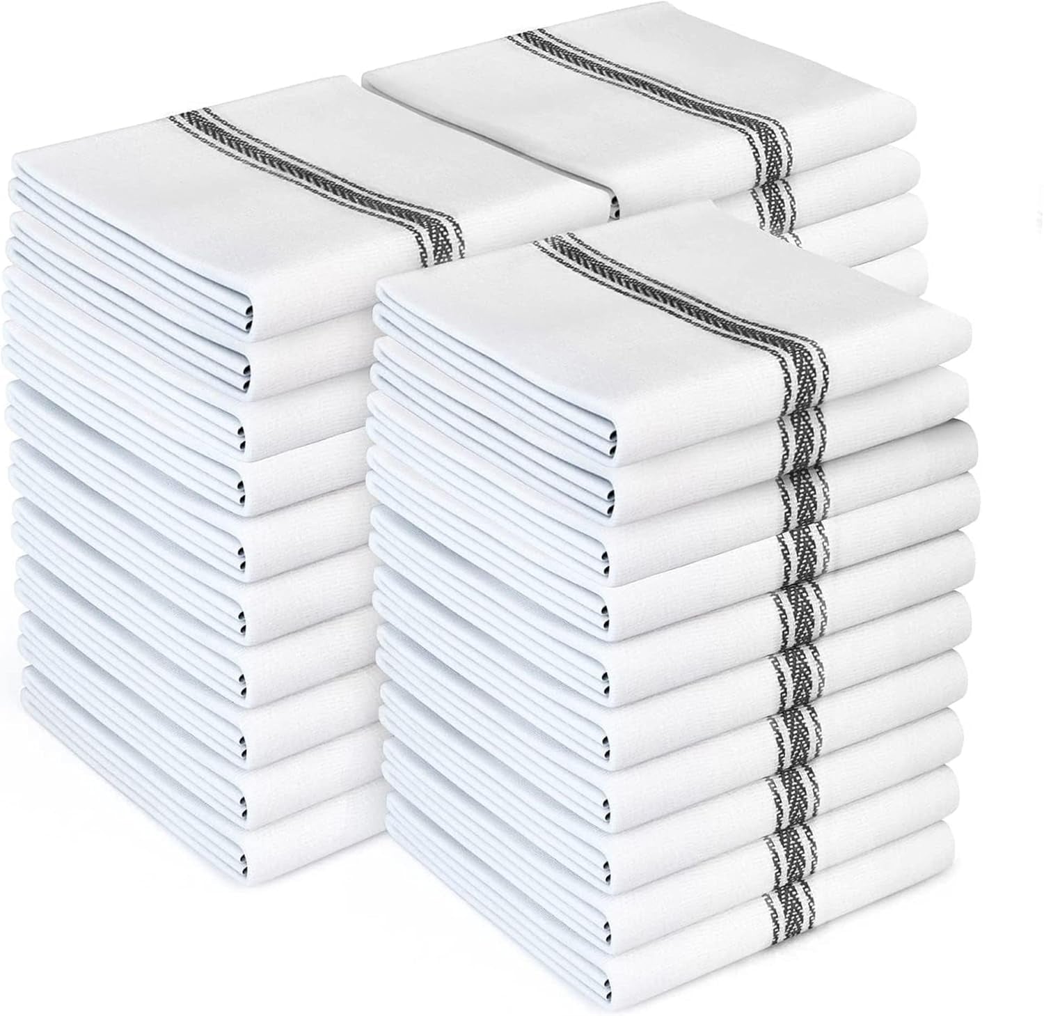 Zeppoli Classic Kitchen Towels - 30 Pack 100% Natural Cotton Towel Set, Reusable Wash Cloths, Absorbent Dish Towels, Machine Washable Hand Towels, Kitchen Essentials, 14” by 25”, Black Striped