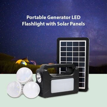 Portable Generator LED Flashlight with Solar Panels