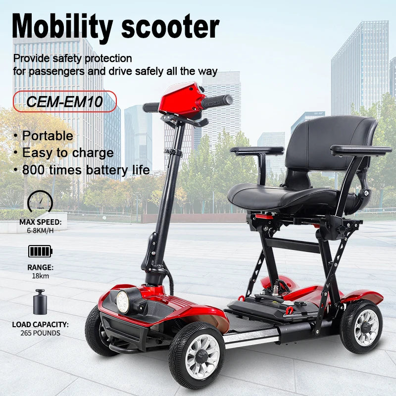 Four-Wheeled Mobility Scooter for Seniors,250W, 48V 13AH, 8Km/H, 18Km,265Lbs Max Range,2025 New E-Scooter