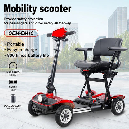 Four-Wheeled Mobility Scooter for Seniors,250W, 48V 13AH, 8Km/H, 18Km,265Lbs Max Range,2025 New E-Scooter